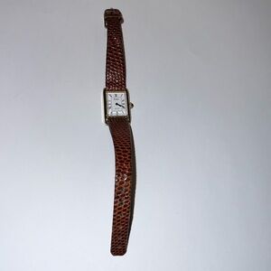 Pulsar Goldtone Tank Watch Brown Lizard Strap